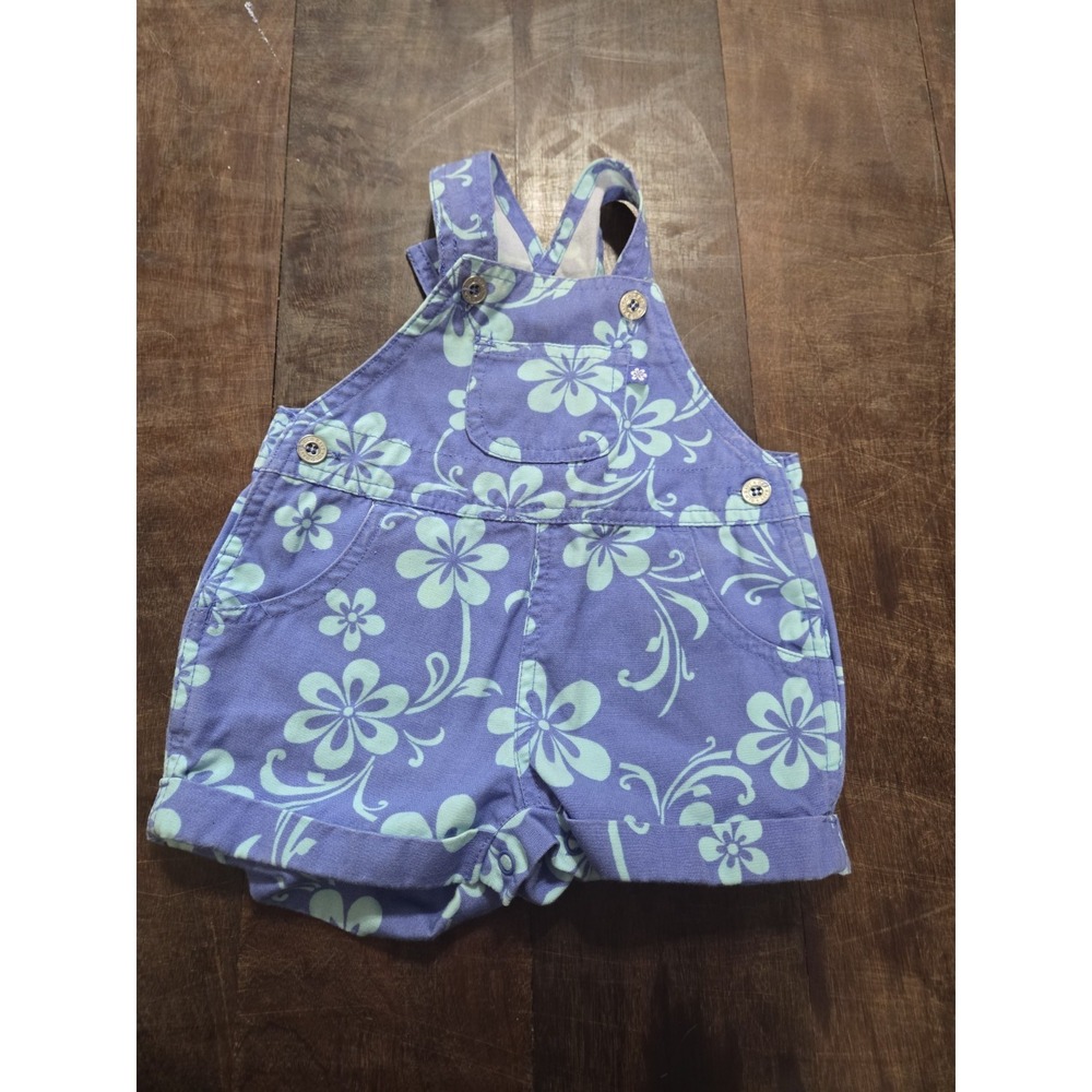 Vintage Infant Girls Old Navy Overalls Shorts Bubble Blue Floral Size 0-3 Months